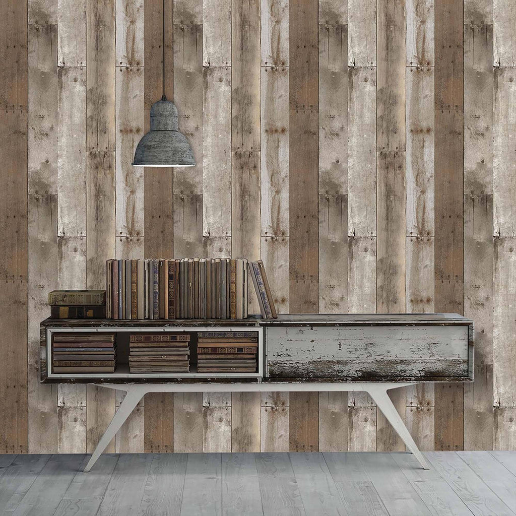 Repurposed Wood Weathered Peel and Stick Wallpaper X53299