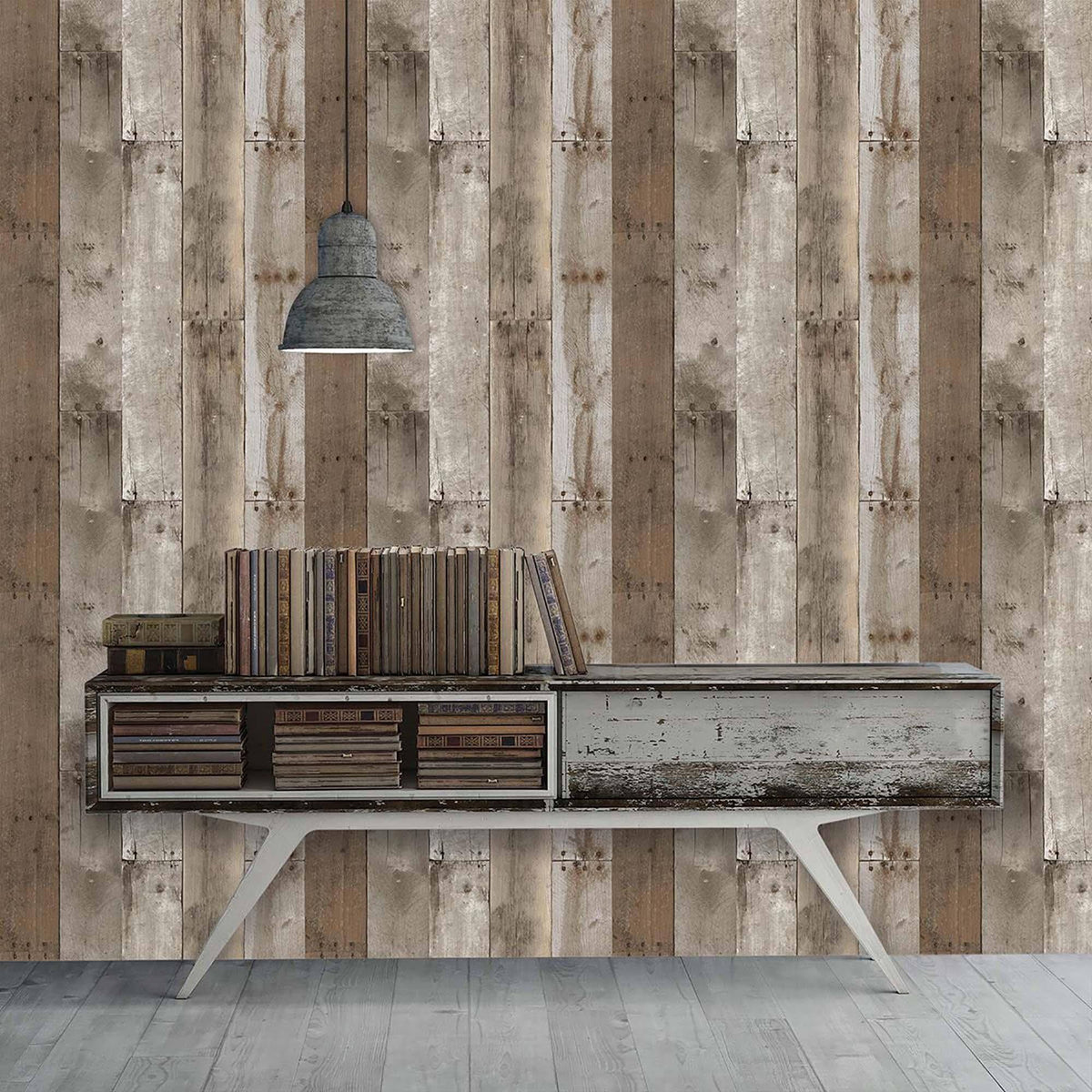 Repurposed Wood Weathered Peel and Stick Wallpaper X53299