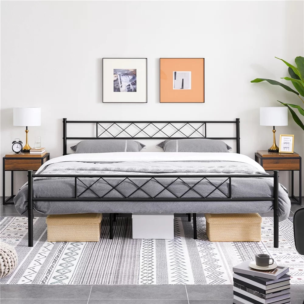 King Metal Slatted Bed Frame with Headboard & Footboard Y15243