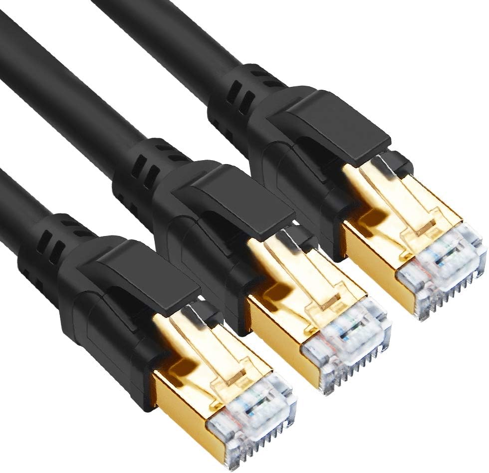 CAT8 Ethernet Cable 15ft 10 Pack Black SFTP 26AWG Gold Plated RJ45 Connector F524