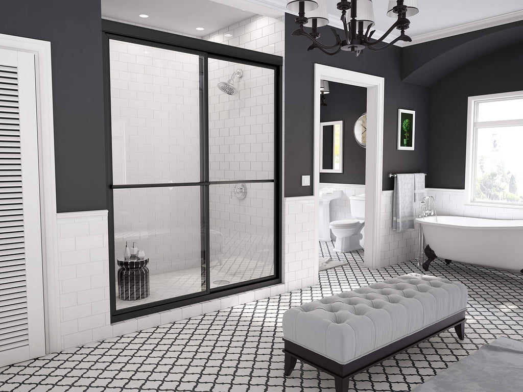 42 inch x 70 inch Framed Sliding Shower Door, Black V875