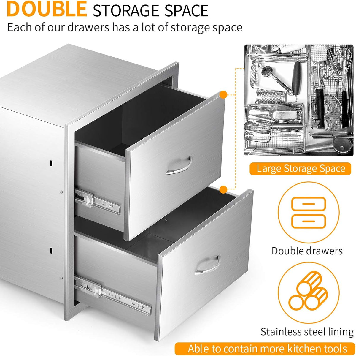 Stainless Steel 2-Layer Barbecue Drawers with Handles J39277
