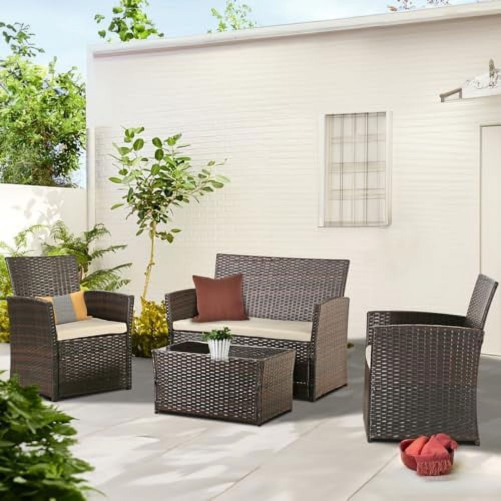 4 Pieces Gray Wicker Rattan Sectional Sofa Set with Table and Loveseat K5317