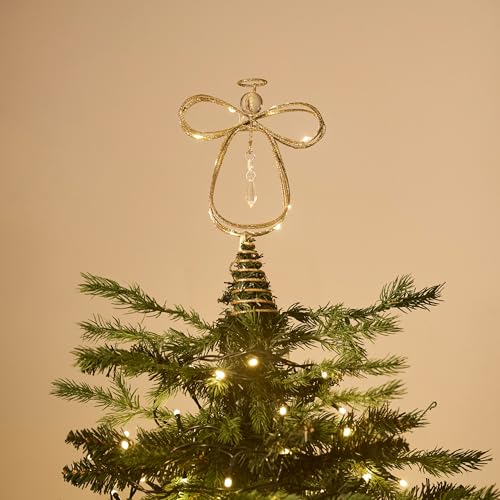 10 Inch Pre-Lit Gold Metal Angel Tree Topper E6255