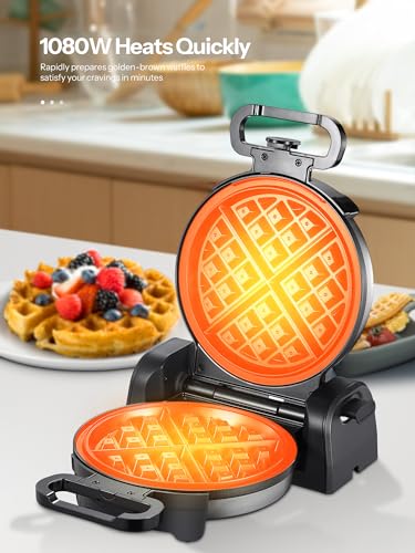 Double Belgian Waffle Maker 180°Flip Nonstick Stainless Steel V2497