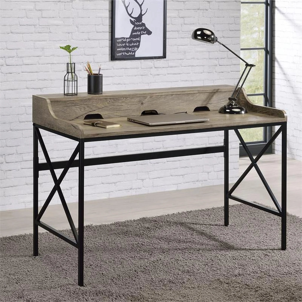 Gray Wood and Black Metal Desk with USB Port M7180