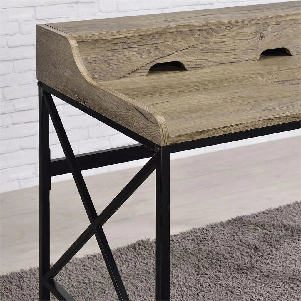 Gray Wood and Black Metal Desk with USB Port M7180