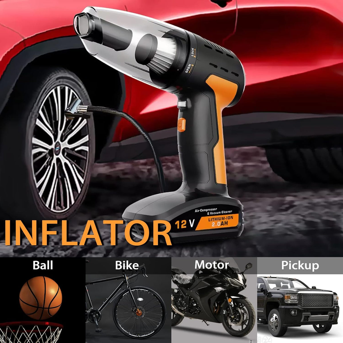 Cordless Rechargeable Handheld Car Vacuum Cleaner Tire Inflator Pack of 2 V4688