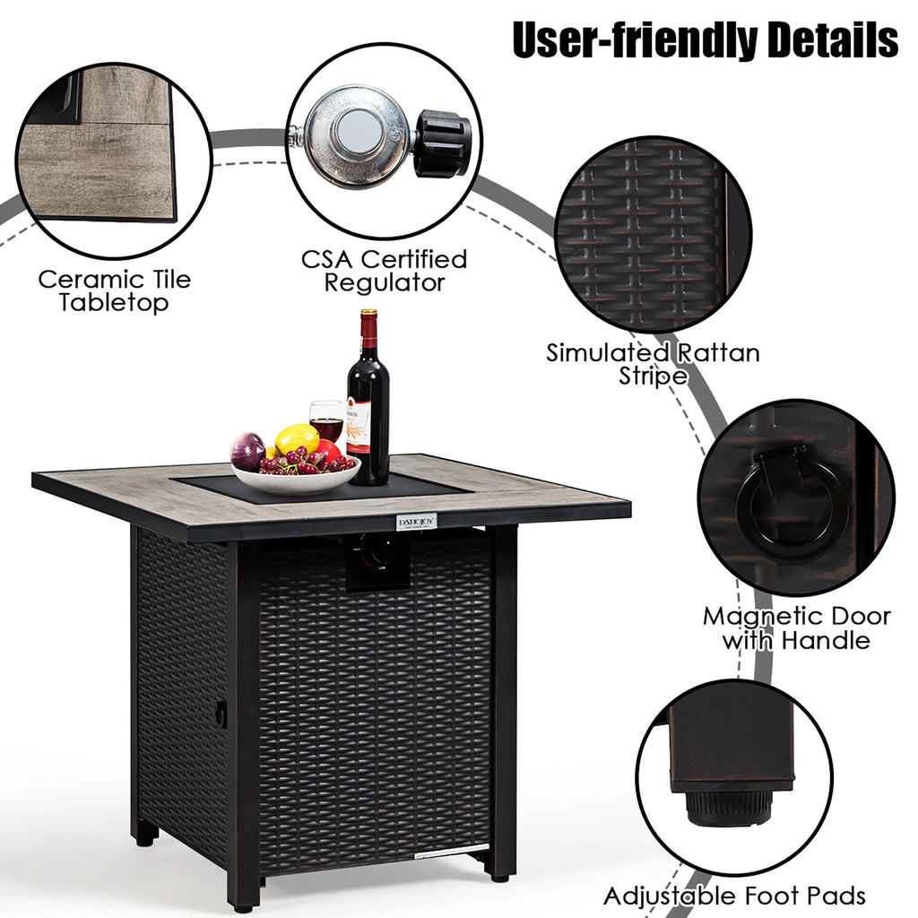 30'' Square Propane Gas Fire Pit Table 50,000 BTU with Cover P312