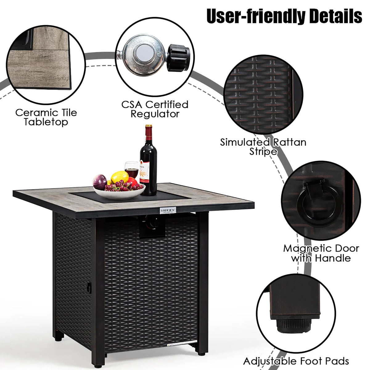 30'' Square Propane Gas Fire Pit Table 50,000 BTU with Cover P312