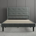 Queen Black Velvet Upholstered Platform Bed Frame with Tufting Headboard G39228