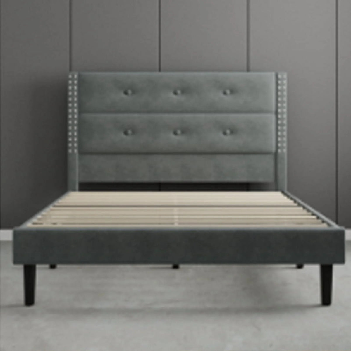 Queen Black Velvet Upholstered Platform Bed Frame with Tufting Headboard G39228