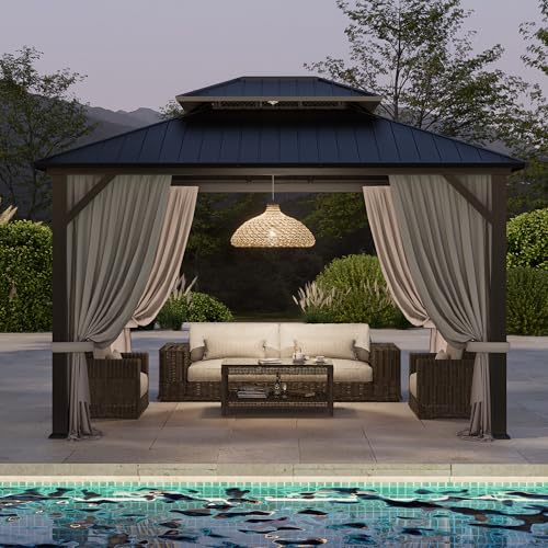 10'x12' Hardtop Gazebo with Privacy Curtains and Netting B925