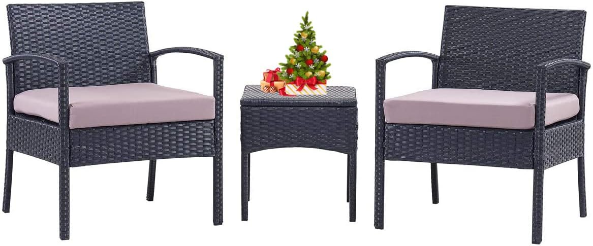 3 PCS Patio Bistro Set with Coffee Table and 2 Rattan Sofas W262
