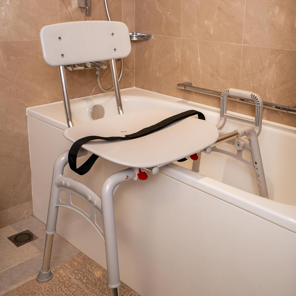 Sliding Transfer Bench & Tub Shower Chair with Interchangeable Arm Rest, Height Adjustable, High Weight Capacity up to 350 LBs J87879