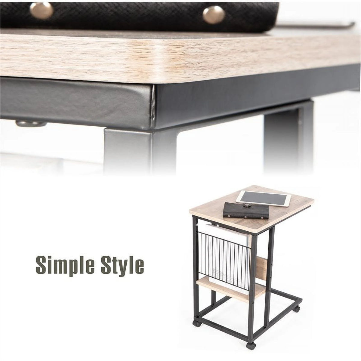 Modern Wood End C Table with Magazine Holder H75534
