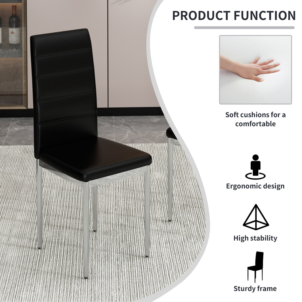 Black PVC Upholstered Dining Chairs Set of 4 with Metal Legs I372083