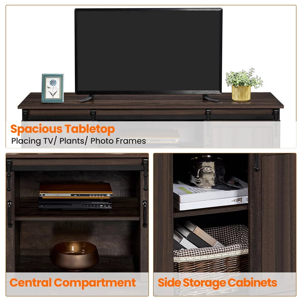 Modern TV Stand with Storage Shelves up to 65 Inch Rustic Brown I966380