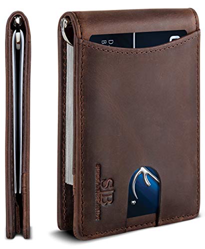 RFID Blocking Slim Bifold Genuine Leather Front Pocket Wallets with Money Clip P559