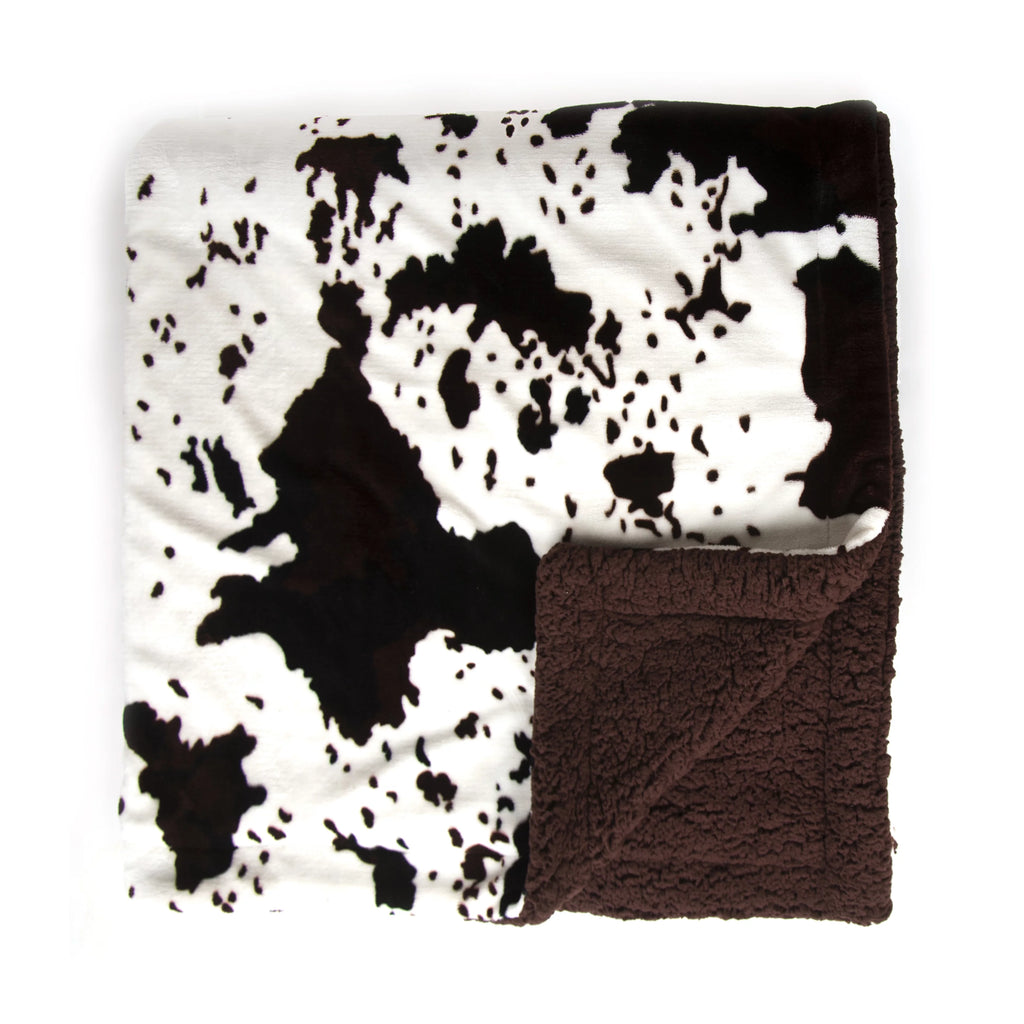Brown Cowhide Print Sherpa Plush Throw Blanket C67871