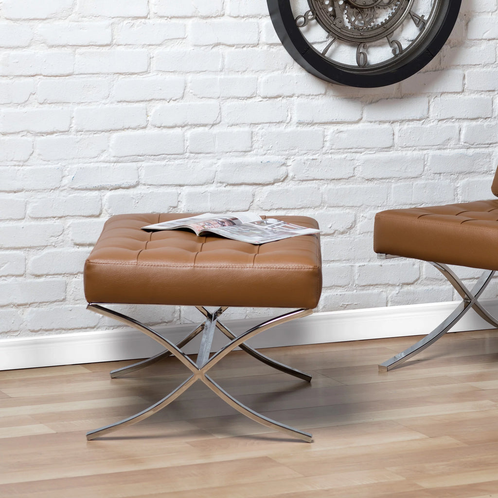 Caramel Brown Bonded Leather Tufted Ottoman C849318