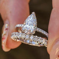 14K Yellow Gold Plated Pear Cut Moissanite Bridal Engagement Ring Set U9099