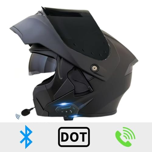 Motorcycle Bluetooth Modular Helmet, DOT Approved Flip Up Full Face Dual Visor Helmet, with Dual Speakers and Microphone E148552