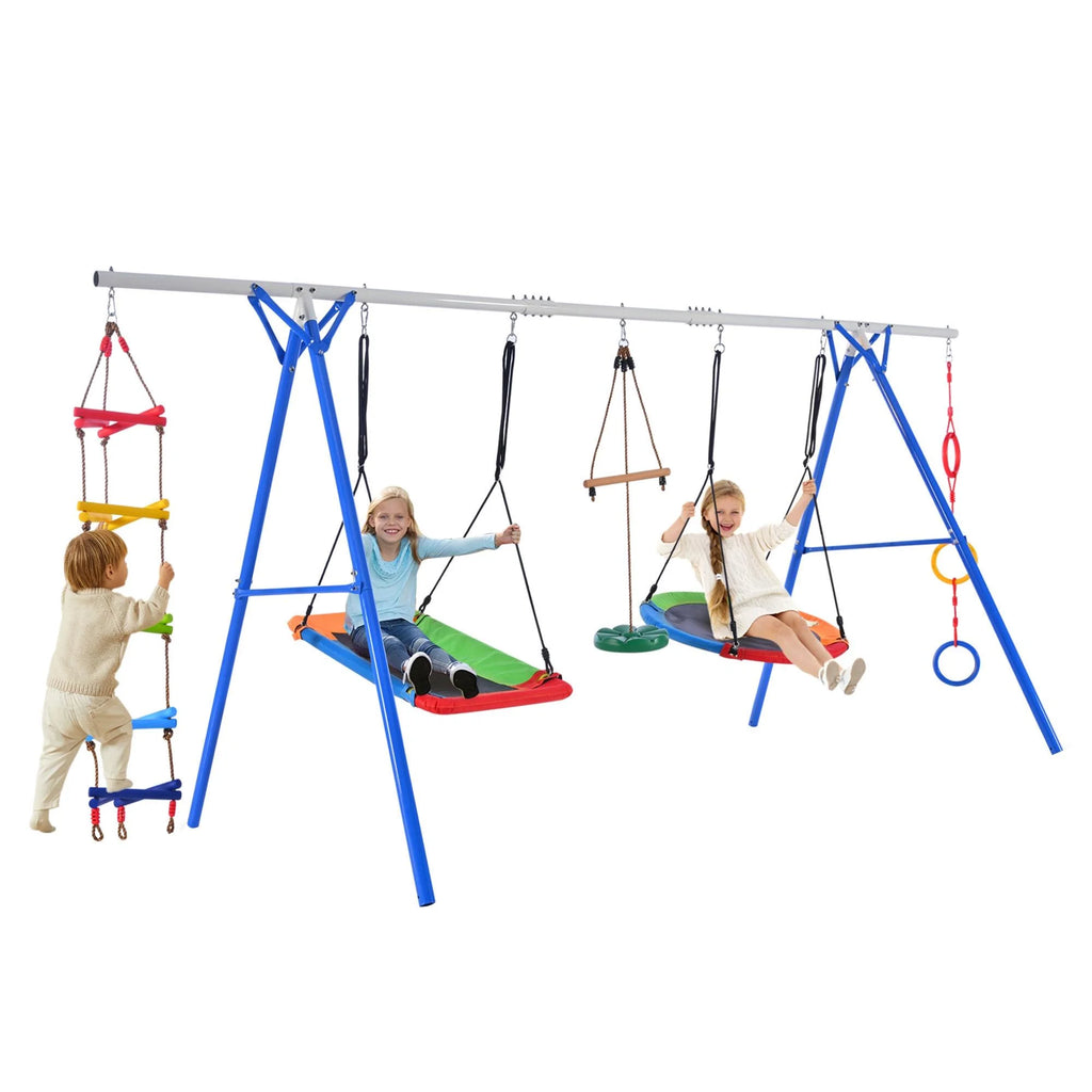 5 in 1 Metal Swing Set with Slide and Glider B55602