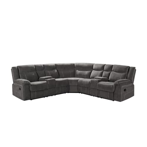 Grey Fabric Power Reclining Sectional Sofa with Cup Holders and Storage Console M5833
