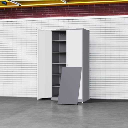 Metal Garage Storage Cabinet with 2 Doors and 5 Adjustable Shelves S52404