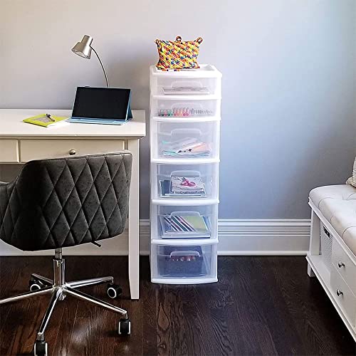 White 6-Tier Clear Plastic Storage Drawer Tower W9180