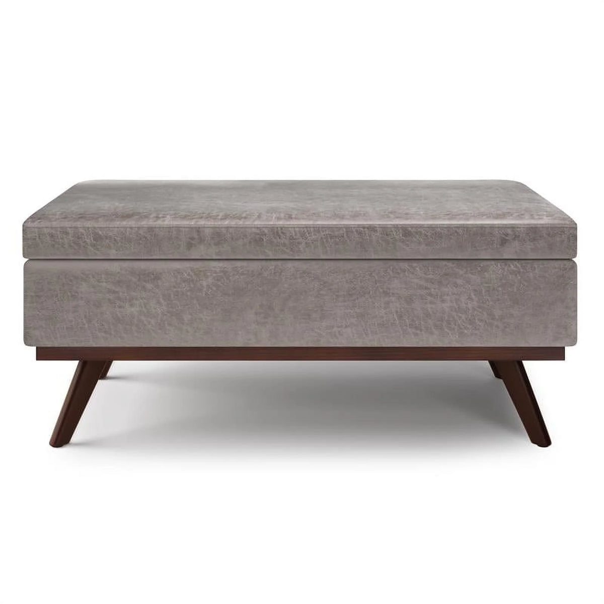 Distressed Grey Faux Leather Lift Top Storage Ottoman S711