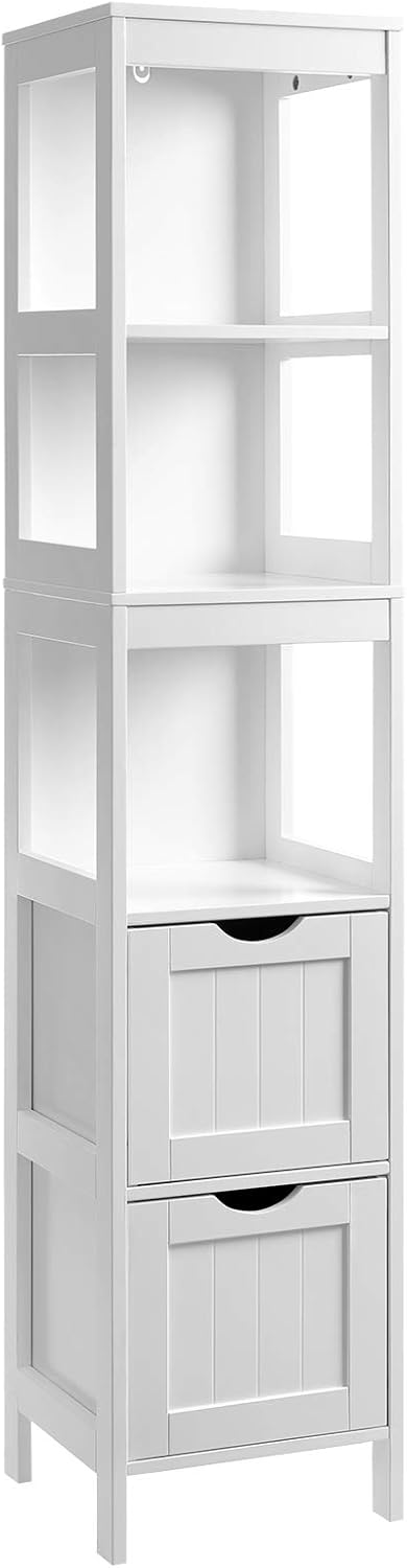 White Tall Cabinet with 2 Drawers and 3 Open Shelves P635922
