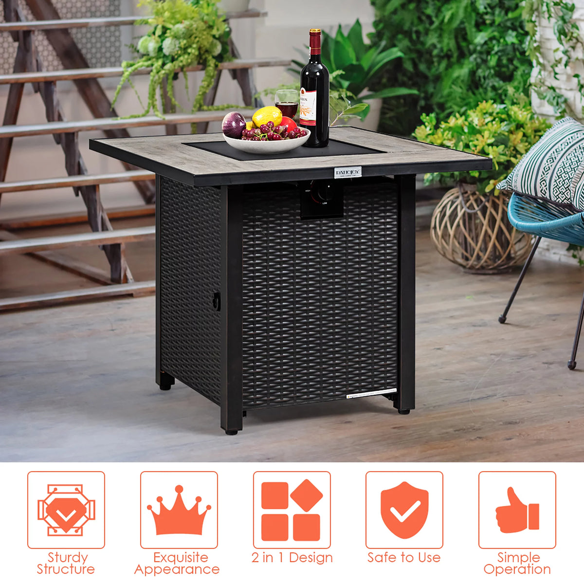 30'' Square Propane Gas Fire Pit Table 50,000 BTU with Cover P312
