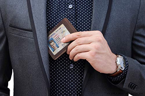RFID Blocking Slim Bifold Genuine Leather Front Pocket Wallets with Money Clip P559