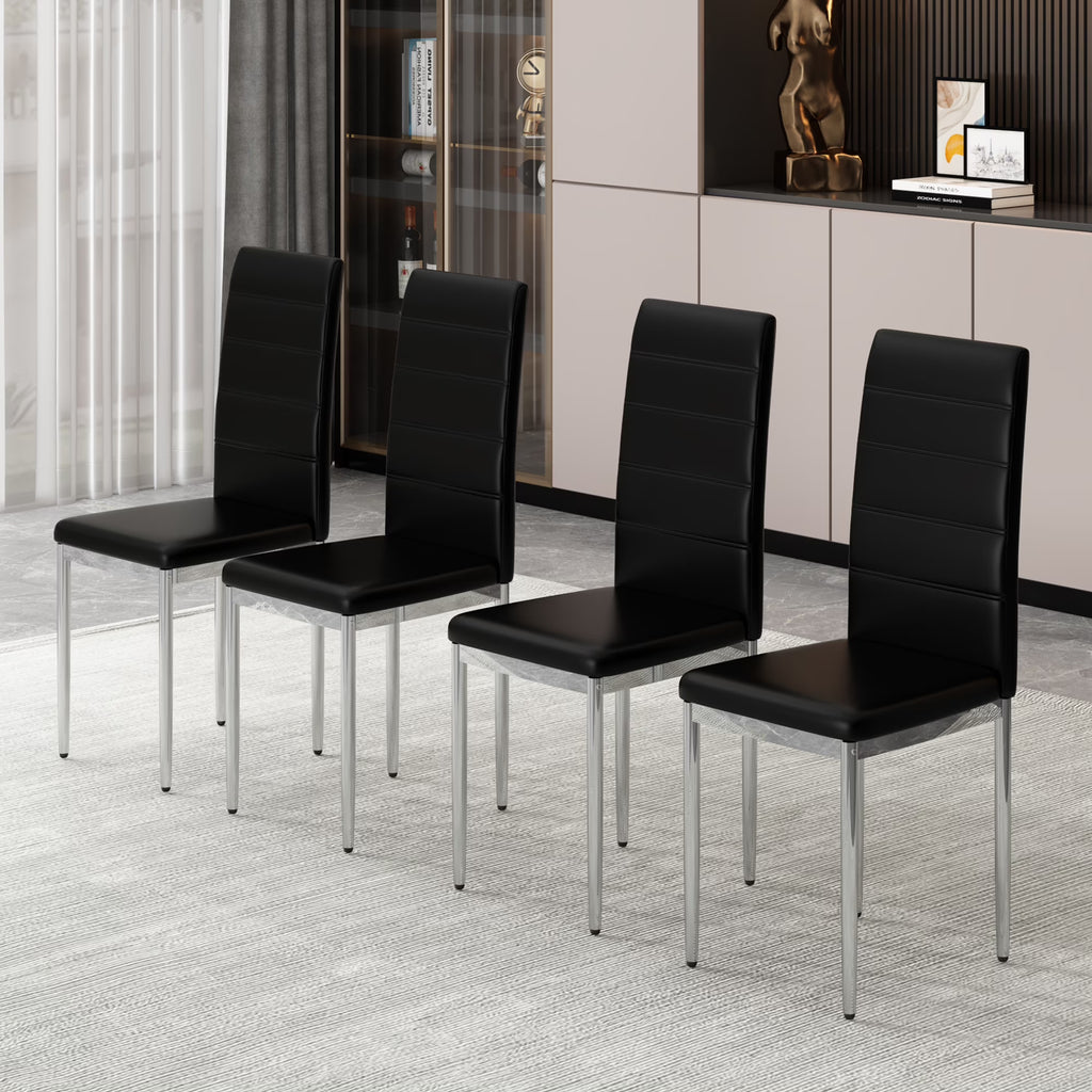 Black PVC Upholstered Dining Chairs Set of 4 with Metal Legs I372083