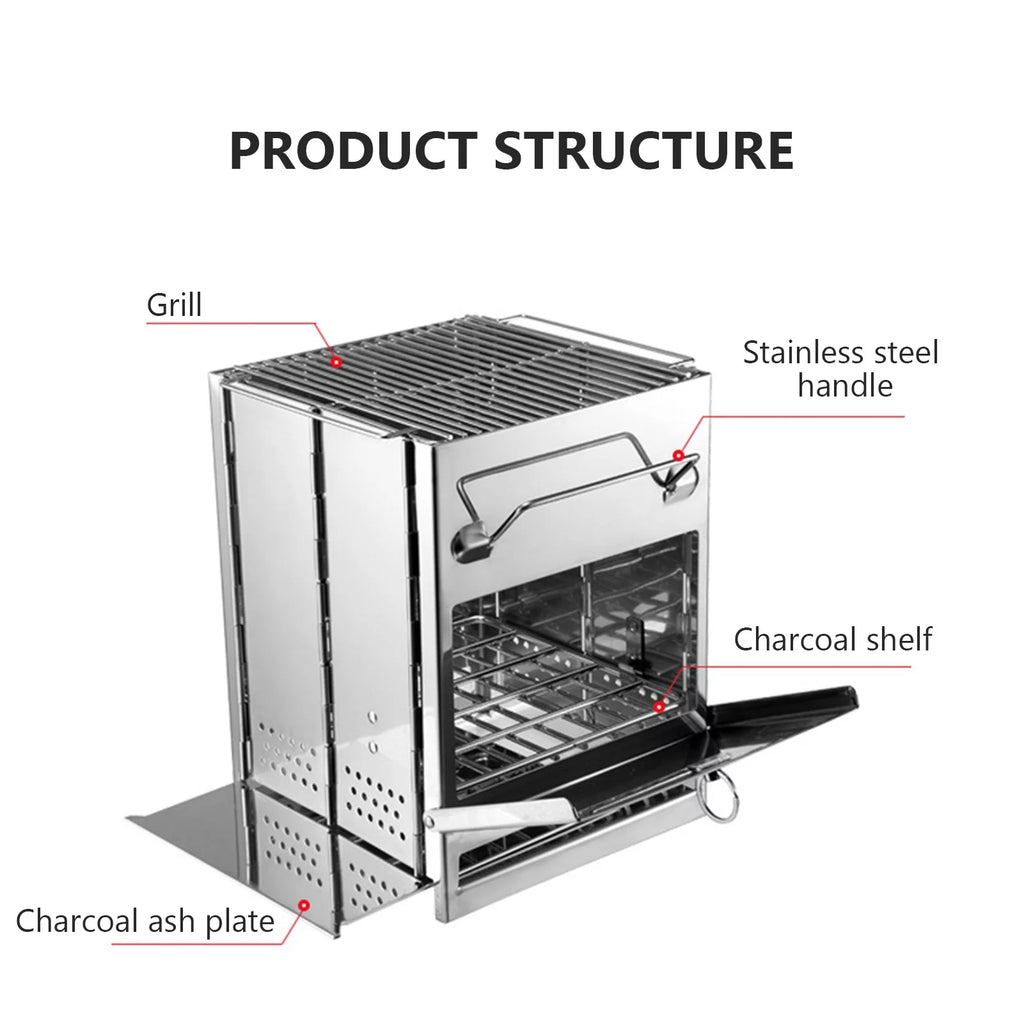 Wood Stainless Steel Foldable Charcoal Grill Y595422