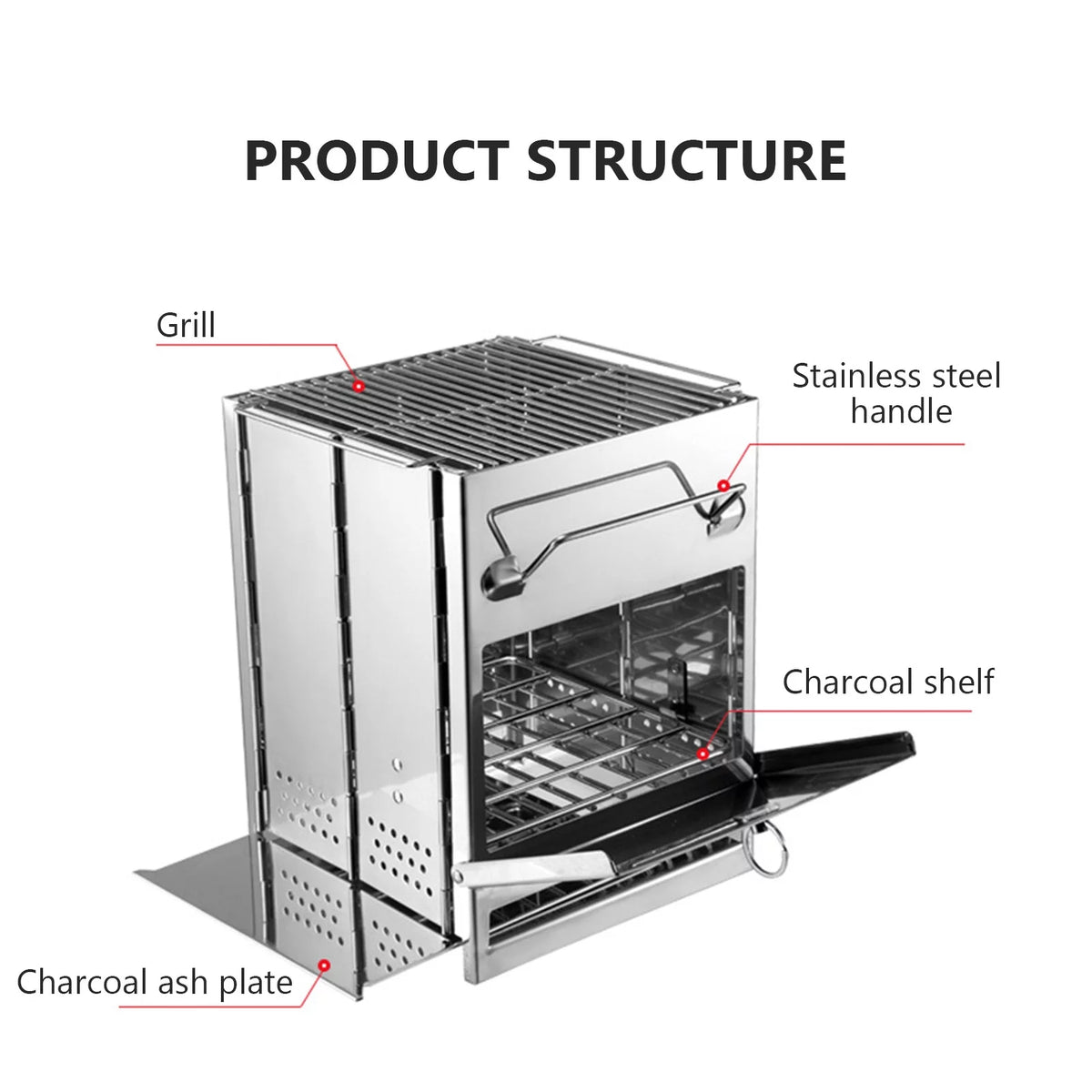 Wood Stainless Steel Foldable Charcoal Grill Y595422