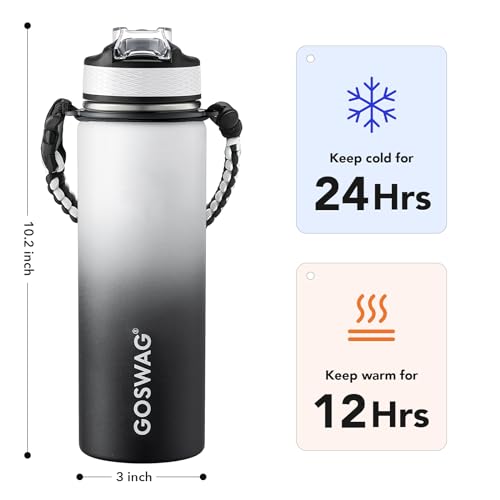 24oz Stainless Steel Insulated Water Bottle with 2 Lids T81653