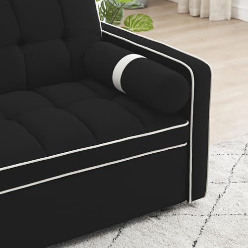 Beige Convertible Couch with Pullout Bed Sleeper Sofa L332