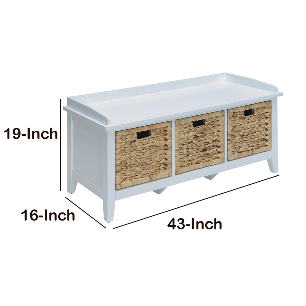White Rectangular Wooden Storage Bench S7228