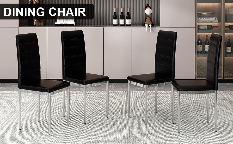 Black PVC Upholstered Dining Chairs Set of 4 with Metal Legs I372083