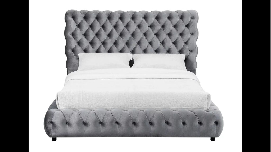 Gray Fabric Queen Size Bed and Nightstand Set I550125