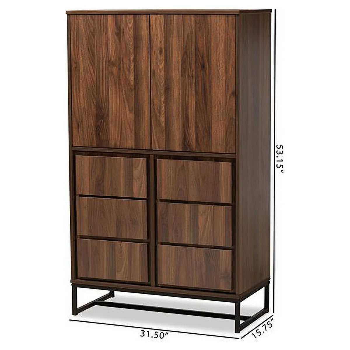 Walnut Brown Wood and Black Metal Storage S3723