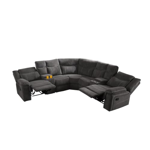 Grey Fabric Power Reclining Sectional Sofa with Cup Holders and Storage Console M5833