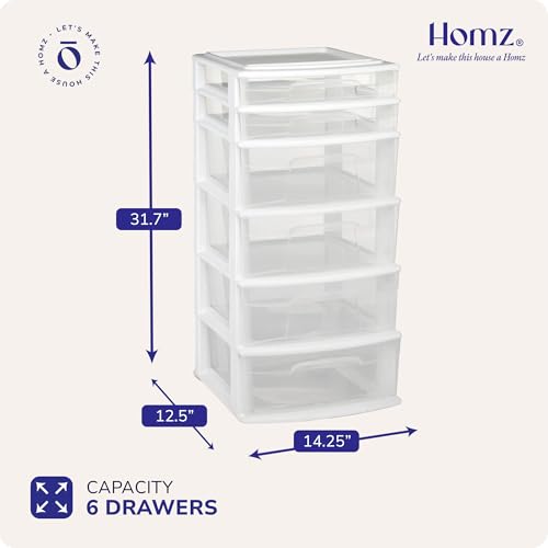 White 6-Tier Clear Plastic Storage Drawer Tower W9180