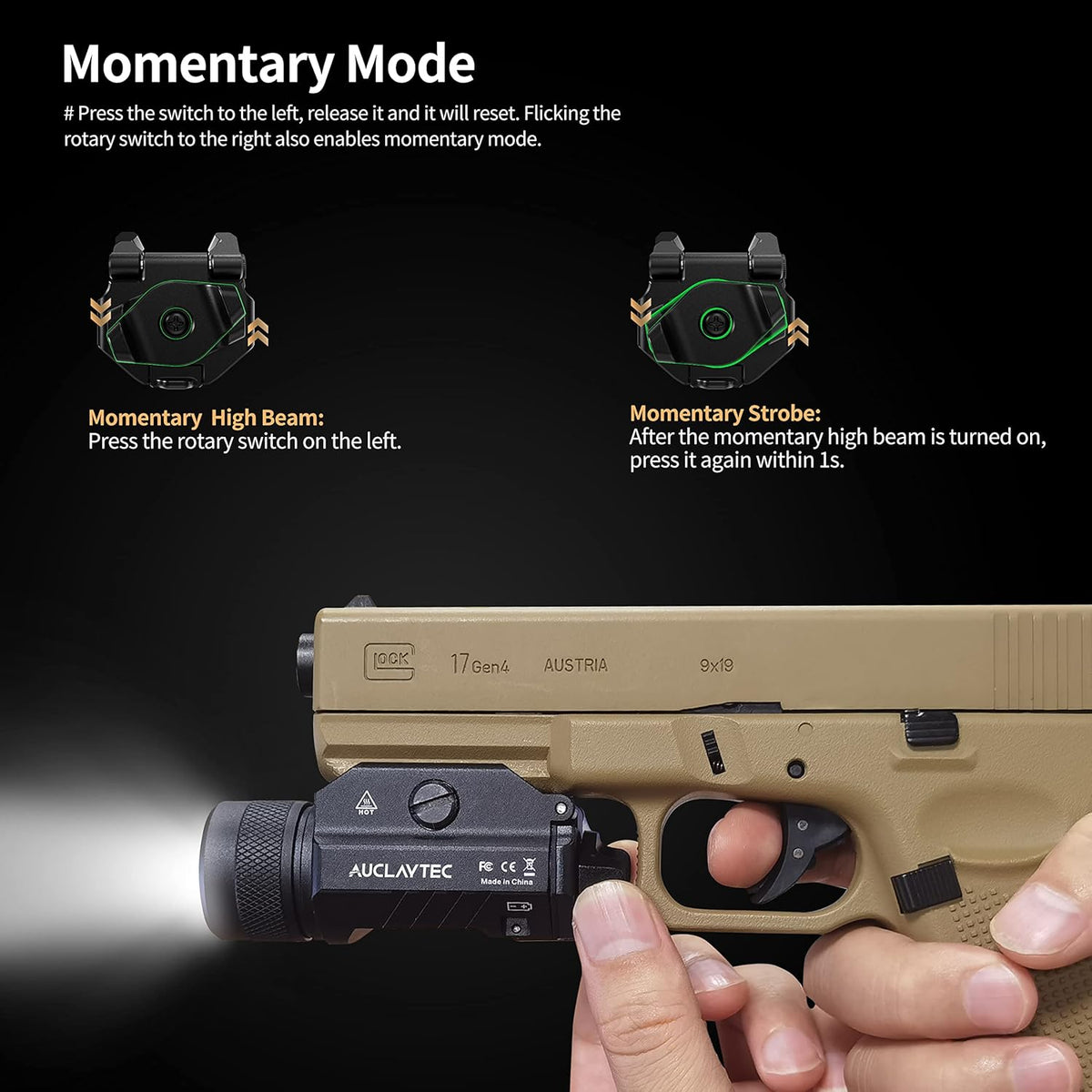 1200 Lumens Mounted Pistol Flashlight with Strobe Mode C402093