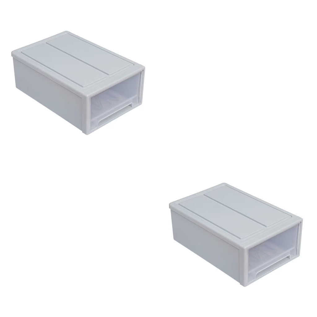 2 pcs Stackable Transparent Storage Box Drawer-type Clothes Shoes Organizer Y788