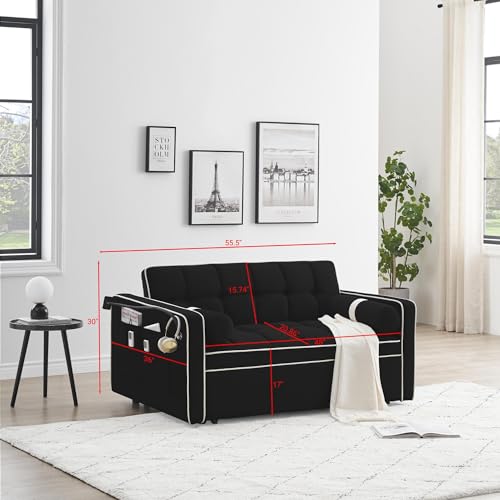 Beige Convertible Couch with Pullout Bed Sleeper Sofa L332