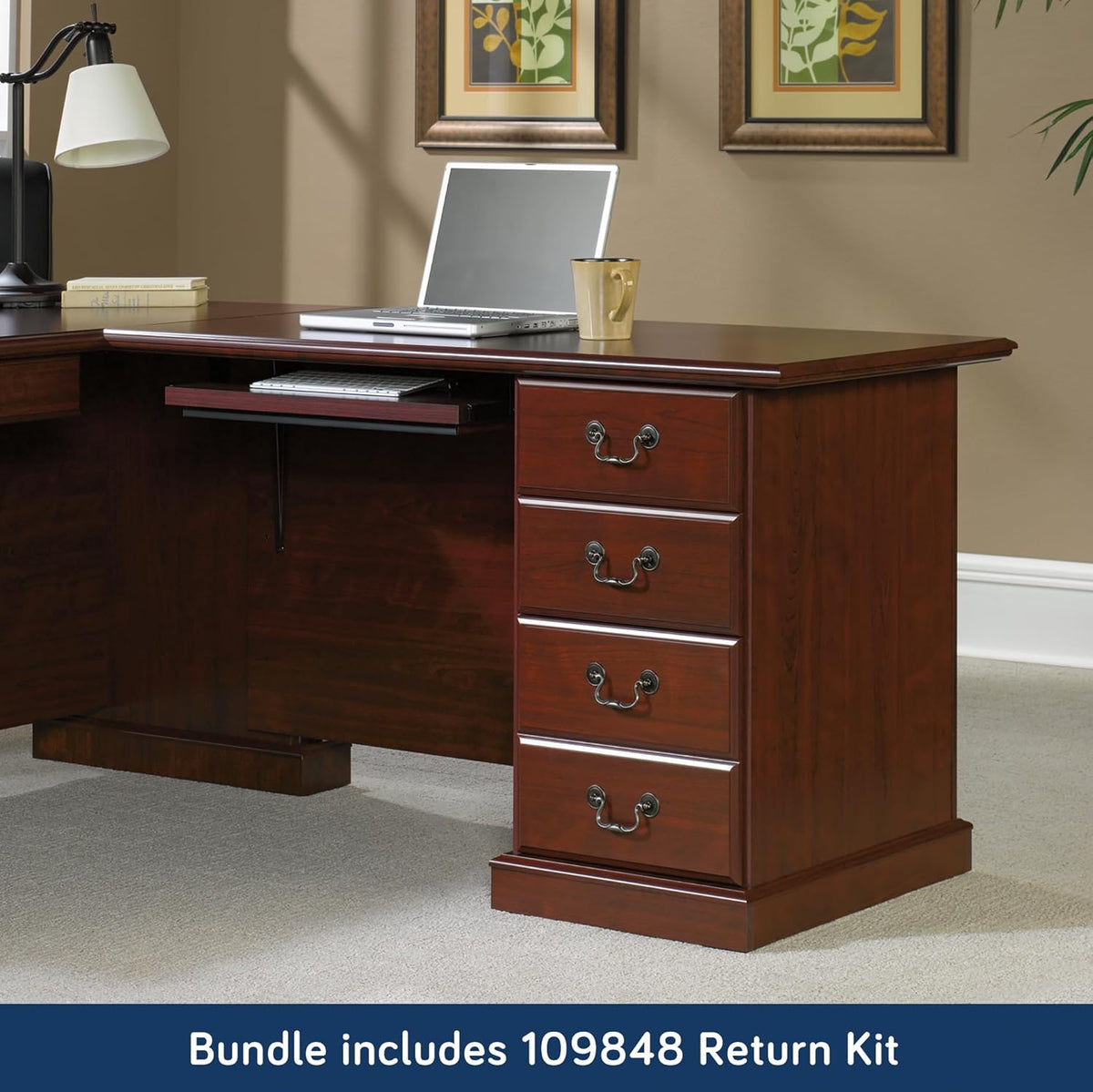 L-Shaped Desk with Hutch, Classic Cherry B28564